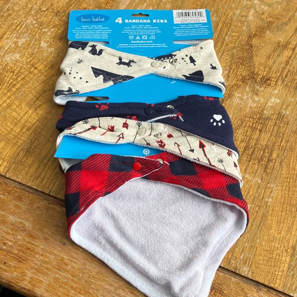 Bon Bebe Bandana Bibs Set - Navy, Red, Cream